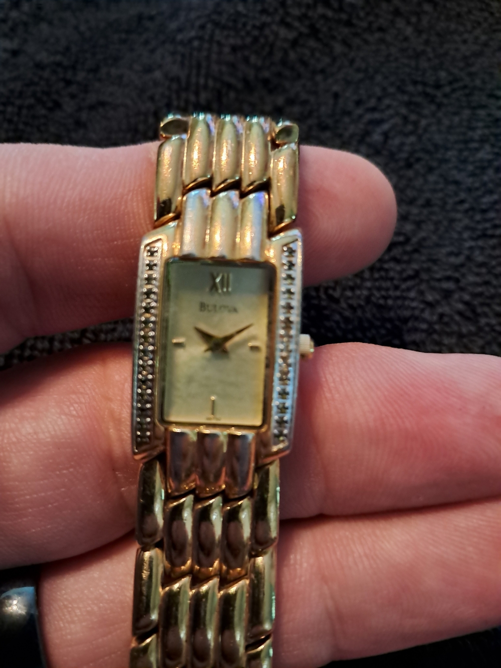 Bulova Gold-Tone Women's Rectangular Crystal Bracelet Watch